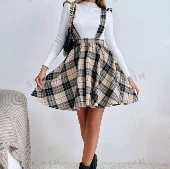 SHEIN PLAID PINAFORE DRESS SZ S - Picture 2 of 4